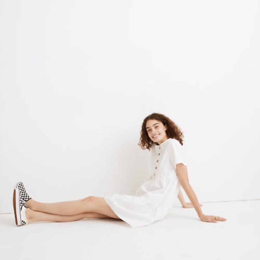 Madewell Button Short-Sleeve Tiered Mini Dress Med